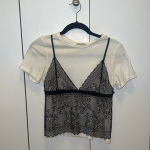 Zara white tshirt with black lace cami